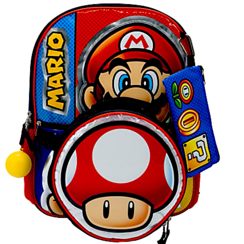 Super Mario 5- Piece Backpack Set, Lunchbox & Pencil Case NWT Kids School Bag